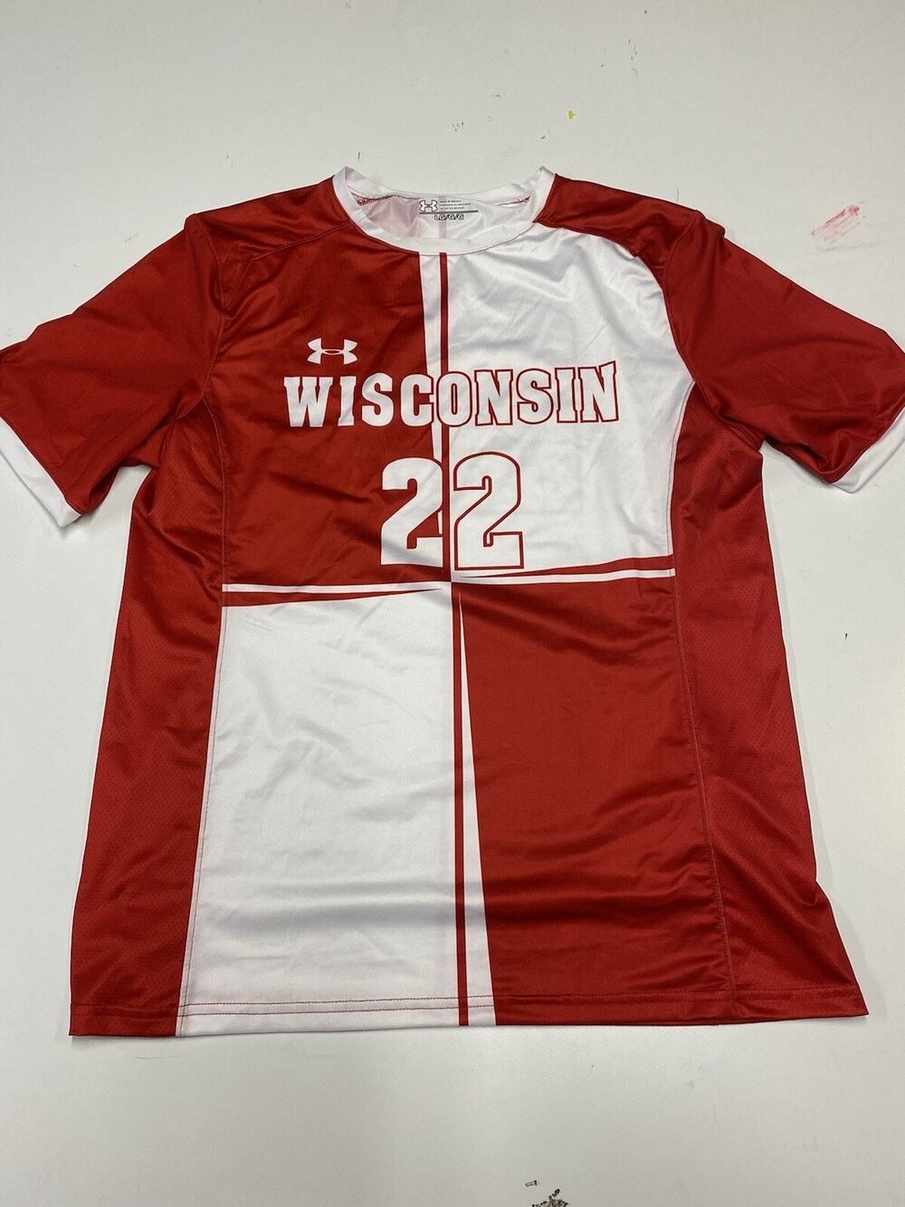 Under Armour Wisconsin Badgers Soccer Jersey Men's Sz L Red White
